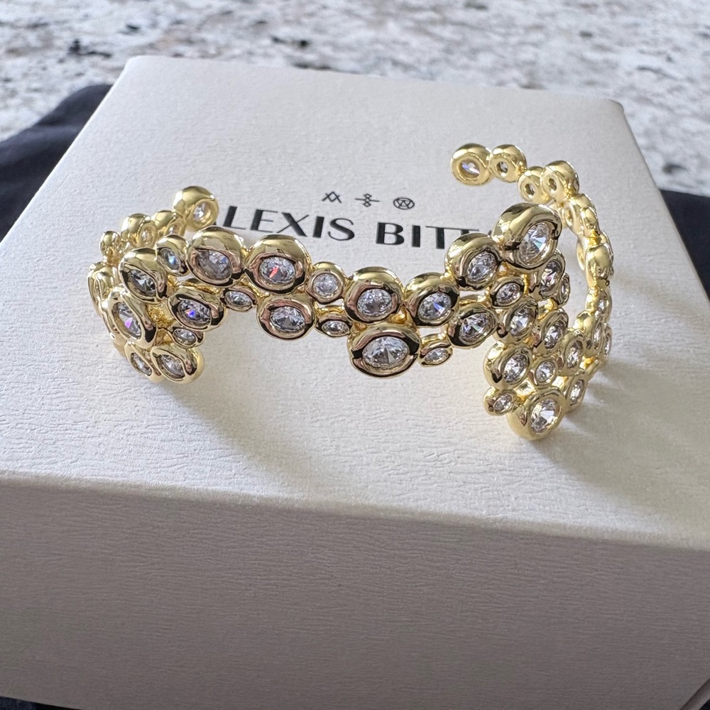 NEW Alexis Bittar Gold Crystal Asterales Open Cuff Bracelet